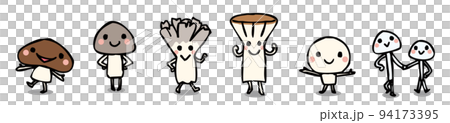 Mushrooms facing the front and posing with a smile 6 kinds of cute mushrooms 94173395