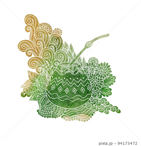 Yerba mate tea gourd watercolor 94173472