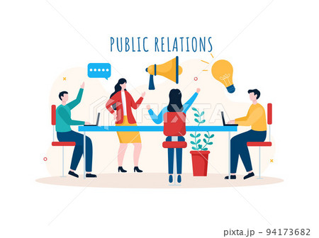 Public Relations Template Hand Drawn Cartoon Flat Illustration with Team for Idea of Marketing Campaign Through Mass Media to Advertise your Business 94173682