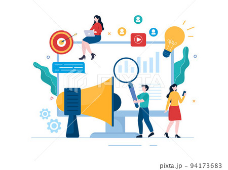 Public Relations Template Hand Drawn Cartoon Flat Illustration with Team for Idea of Marketing Campaign Through Mass Media to Advertise your Business 94173683