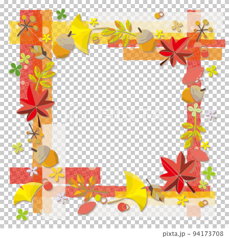 秋葉材料圓形框架背景上的織物狀膠帶框架 94173708