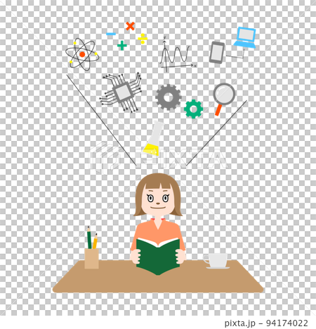 Illustration of a child learning science and mathematics (white background, vector, clipping) 94174022