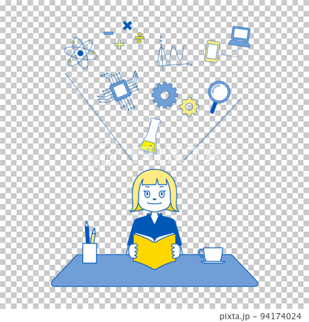 Illustration of a child learning science and mathematics (white background, vector, clipping) 94174024