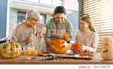 family preparing for Halloween family preparing for Halloween 94174670