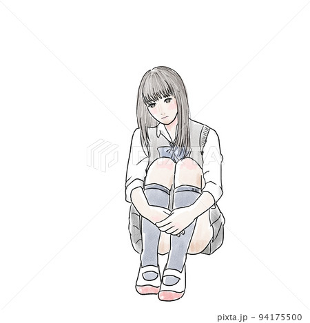 女子高生　水彩イラスト 94175500