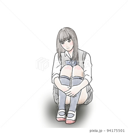 女子高生　水彩イラスト 94175501