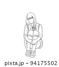 線画　女子高生　イラスト 94175502