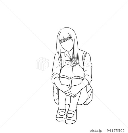 線画　女子高生　イラスト 94175502