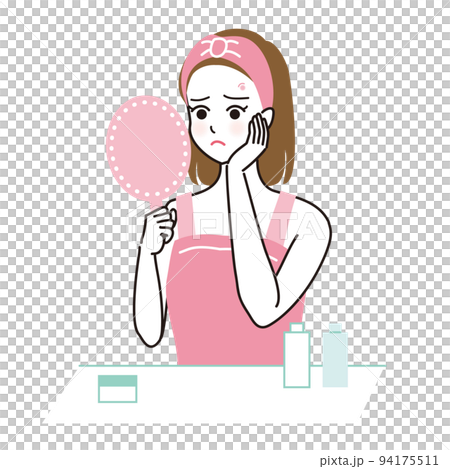 スキンケアで悩みがある女性のベクターイラストのイラスト素材 [94175511] - PIXTA
