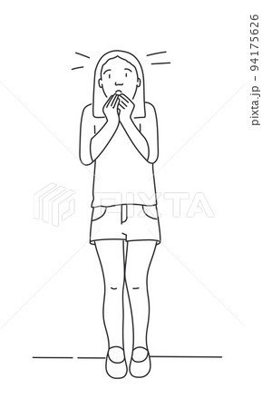 Girl Standing Touching Cheeks Feeling Panic のイラスト素材