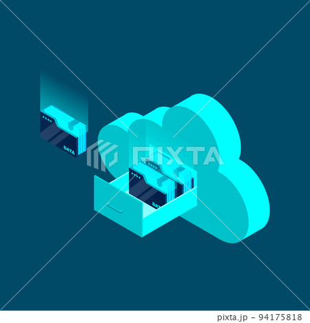 Cloud data storage 3d isometric business technology. Document drawer in cloud-shaped cabinet Cloud data storage 3d isometric business technology. Document drawer in cloud-shaped cabinet 94175818