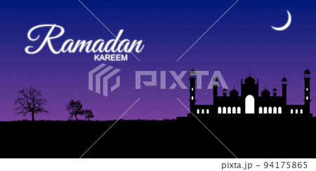 Night mosque silhouette with trees. Ramadan kareem banner Night mosque silhouette with trees. Ramadan kareem banner 94175865