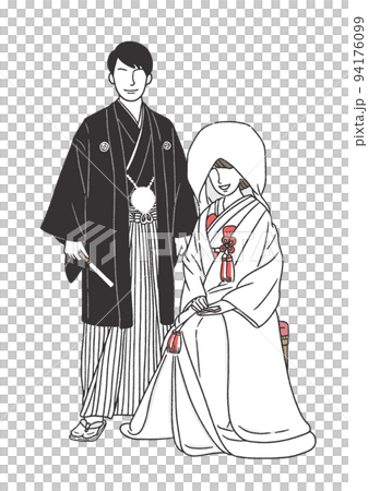 男女結婚的線條畫插圖 B 和服婚禮 和服婚禮 男女結婚的線條畫插圖 B 和服婚禮 和服婚禮 94176099