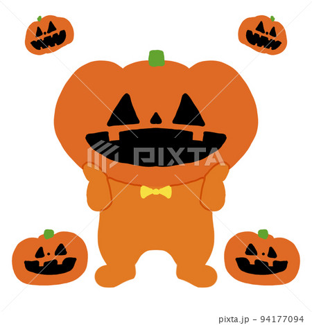 ハロウィン ハロウィンのかぼちゃの着ぐるみをきた子のイラスト素材