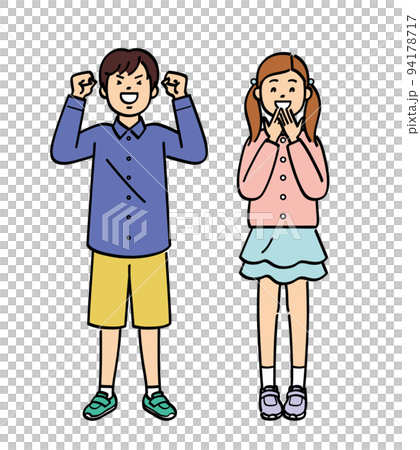 喜ぶ小学生男女全身 94178717
