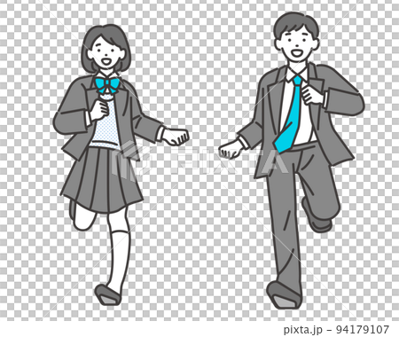 Vector illustration material of a student in a blazer uniform running full of energy / uniform / high school student / junior high school student / cram school / running / energetic Vector illustration material of a student in a blazer uniform running full of energy / uniform / high school student / junior high school student / cram school / running / energetic 94179107