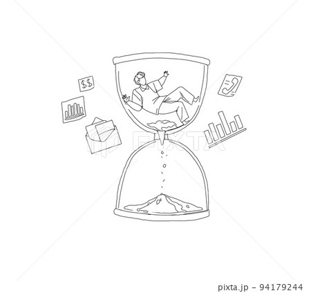 Man drowning in sand hourglasses outline vector 94179244