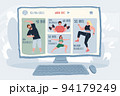Flat cartoon athlete characters on computer screen,sports online app use vector illustration concept 94179249