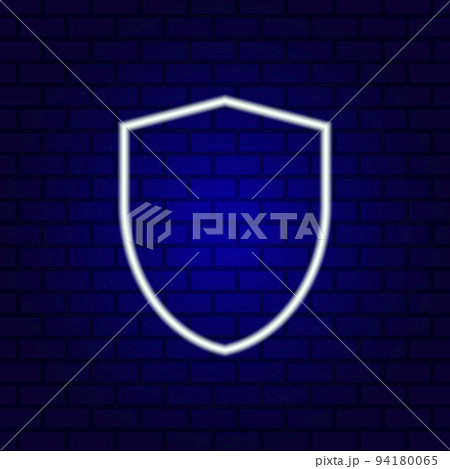 Protection neon icon. Universal interface sign. Shield sign and symbol. Protection neon icon. Universal interface sign. Shield sign and symbol. 94180065