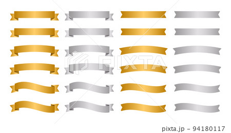 ゴールドとシルバーのリボンバナー 94180117