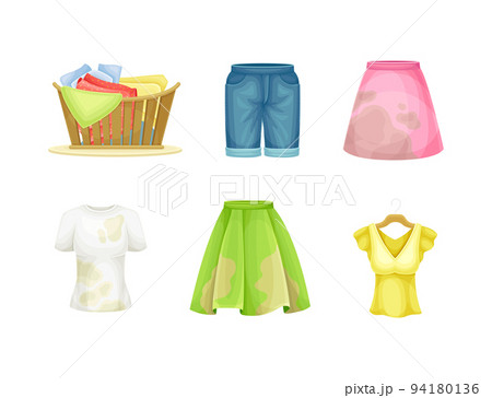 Dirty Clothes with Stain and Spots for Laundry Vector Set 94180136