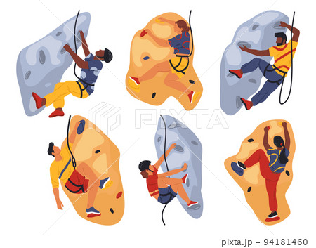 People or climbers climbing a rock wall, vector 94181460