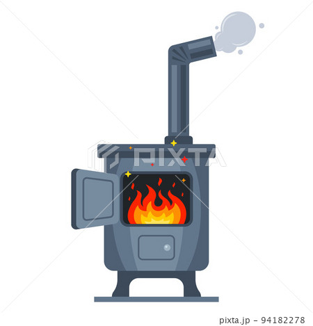 iron potbelly stove for heating the apartment. old stove with chimney. 94182278