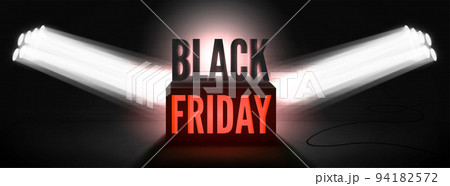 Black friday minimalistic wide vector poster template with Spotlight and glowing box Black friday minimalistic wide vector poster template with Spotlight and glowing box 94182572