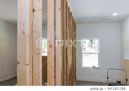 Typical wood framing beams stick framing of remodeling home Typical wood framing beams stick framing of remodeling home 94183186