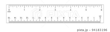 Horizontal ruler with 6 inch and 15 centimeter scale. Measuring chart with markup and numbers. Distance, height or length measurement tool template Horizontal ruler with 6 inch and 15 centimeter scale. Measuring chart with markup and numbers. Distance, height or length measurement tool template 94183196