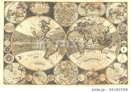Ancient medieval map of the world. 1702 94183568