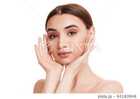 woman touching face and enjoy perfect clean skin 94183948