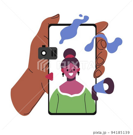 Hand holding smartphone, talking using video chat 94185139