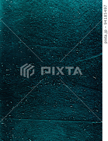 Grain texture overlay. Dust scratches noise. Weathered concrete wall. Teal blue particles on rough dark grunge abstract illustration background. 94185497