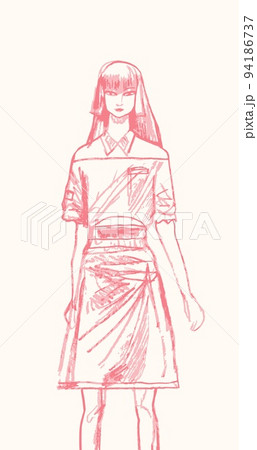 Schoolgirl with long black hair Anime-style - Stock Illustration  [99943682] - PIXTA