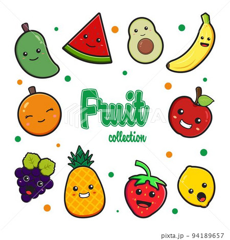 Set collection of cute fruit doodle cartoon clip art icon illustration 94189657