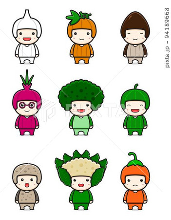 Set of cute vegetable mascot cartoon icon vector illustration 94189668
