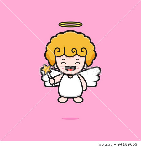 Cute angel holding fairy stick cartoon icon illustration 94189669