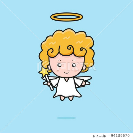 cute angel mascot character illustration with magic wand 94189670