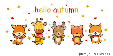 happy cute animal in autumn banner icon cartoon illustration happy cute animal in autumn banner icon cartoon illustration 94189743