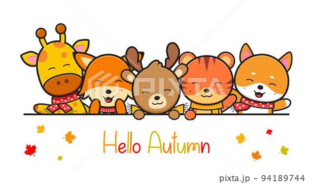 happy cute animal in autumn banner icon cartoon illustration 94189744