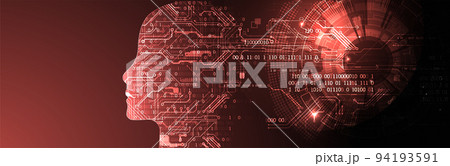 Artificial intelligence (AI) and big data concept. Machine cyber mind. Humen face with binary data flow. Technology vector background. Artificial intelligence (AI) and big data concept. Machine cyber mind. Humen face with binary data flow. Technology vector background. 94193591