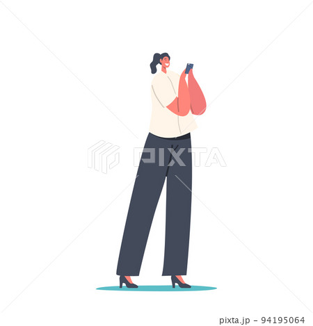 Business Woman with Smartphone Isolated on White Background. Female Character in Formal Suit Communicating, Chatting 94195064