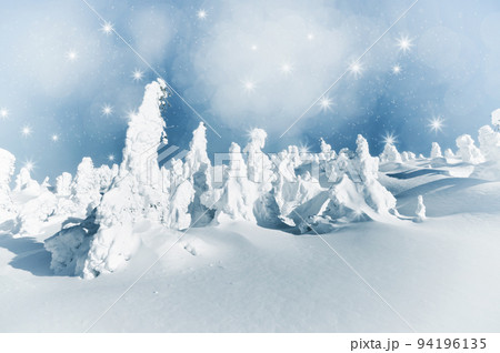 Christmas winter landscape with snowy trees and snowflakes Christmas winter landscape with snowy trees and snowflakes 94196135