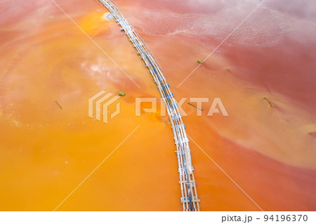 Aerial view of red copper mine water Aerial view of red copper mine water 94196370