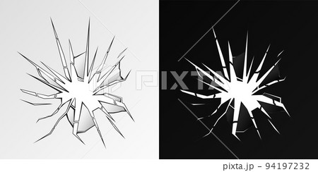 Glass with cracks on white and dark surface Glass with cracks on white and dark surface 94197232