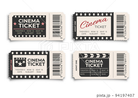 Cinema tickets realistic vector template isolated on white Cinema tickets realistic vector template isolated on white 94197407