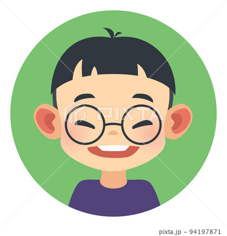 Laughing asian kid avatar. Round child portrait 94197871