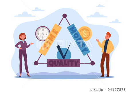 Interrelated commercial properties, relationship of service or product. Time money and quality. Business management process to be successful. Project success factors vector cartoon flat concept 94197873
