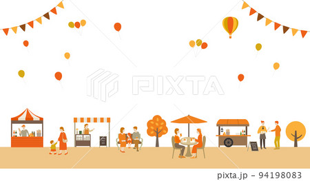 秋の紅葉とマルシェでにぎわう人々　背景素材 94198083